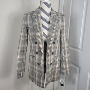Bar III Blazer Womens Black Tan Plaid Suit Jacket Small Open-Front Lined Retro